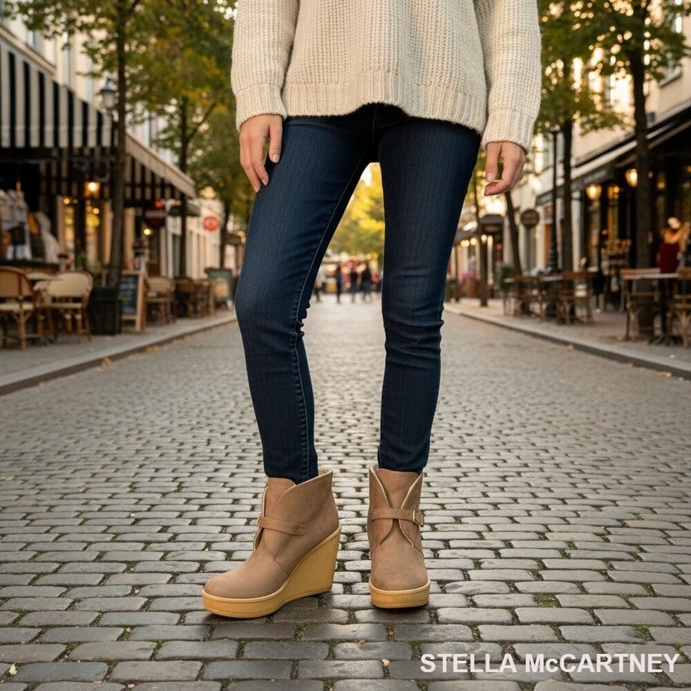 STELLA McCARTNEY Faux Shearling Gum Wedge Ankle Boots, Size: 39